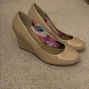 Nude, patent leather, Madden girl wedges